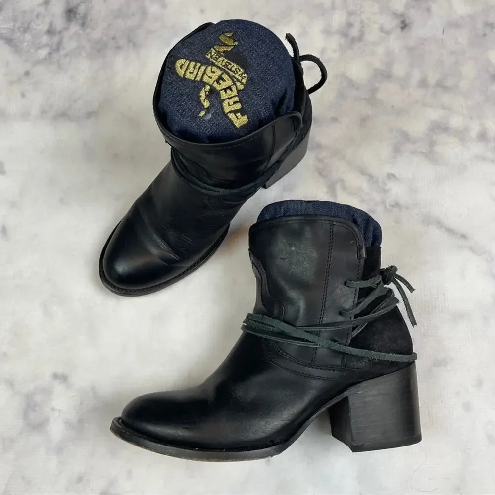 Freebird by Steven Casey Black Wrap Strap Ankle Booties Boho Festival Sz 8